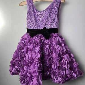 Weissman Purple Sequin Floral Kids Dress